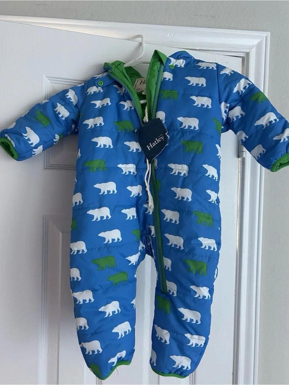 Hatley Polar Bear Blue Padded Hooded‎ Snowsuit Pram 6-9M New